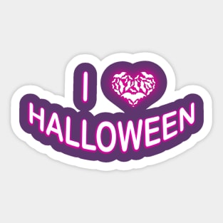 I Love Halloween (Batty Love Heart) Purple White Sticker